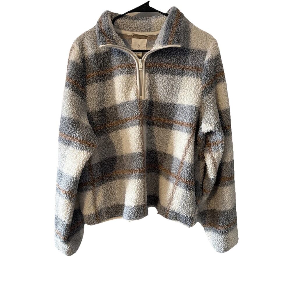 Women’s Blue Plaid Fleece pullover, Aspen brand quarter-zip sherpa Large